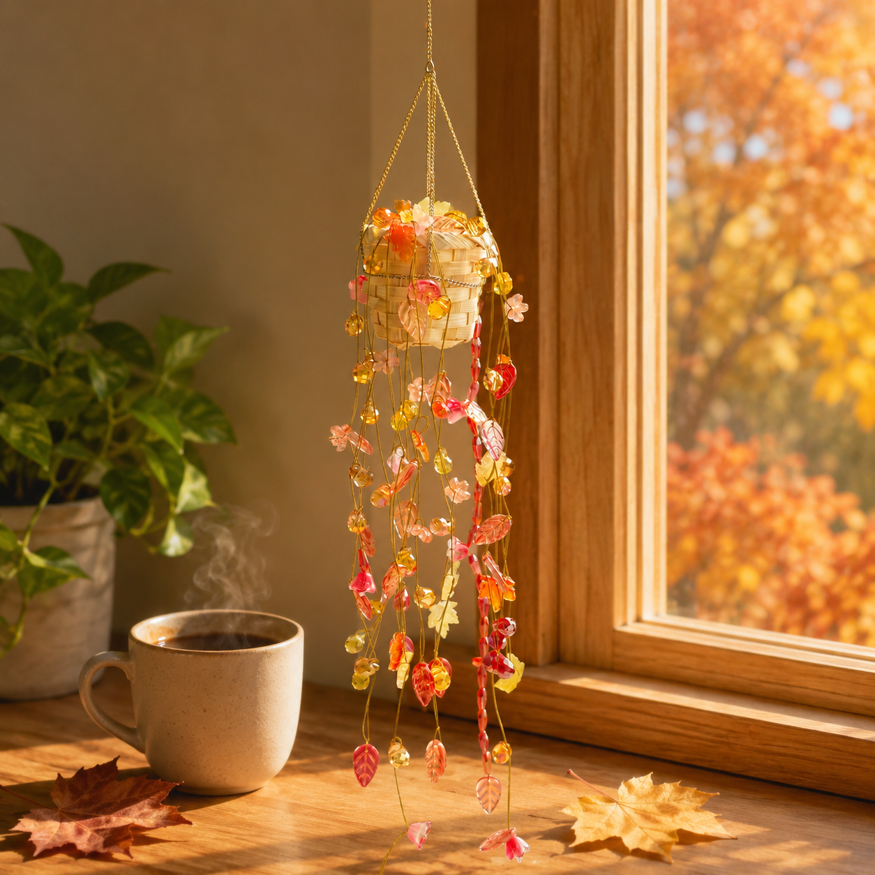 Autumn Beaded Hanging Plant Suncatcher