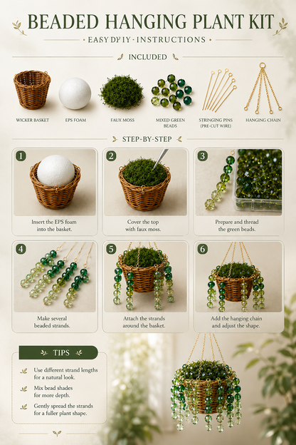 Mini green beaded plant DIY kit materials and beginner-friendly assembly guide