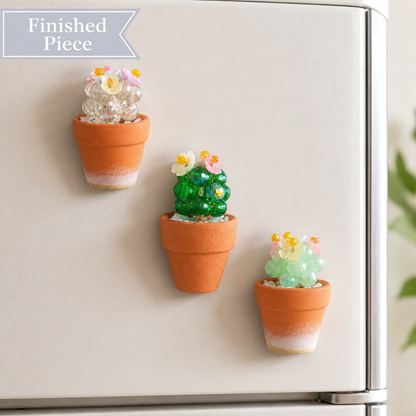 3 Mini Beaded Cactus Magnets — Finished Piece or Finished Set