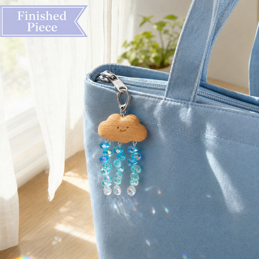 Cloud & Crystal Rain Beaded Charm — Finished Piece