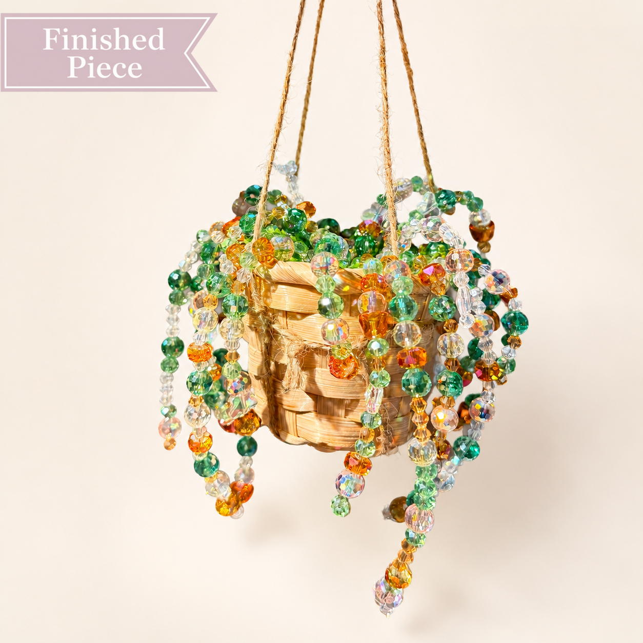 Sunlit Garden Beaded Hanging Plant — Finished Piece
