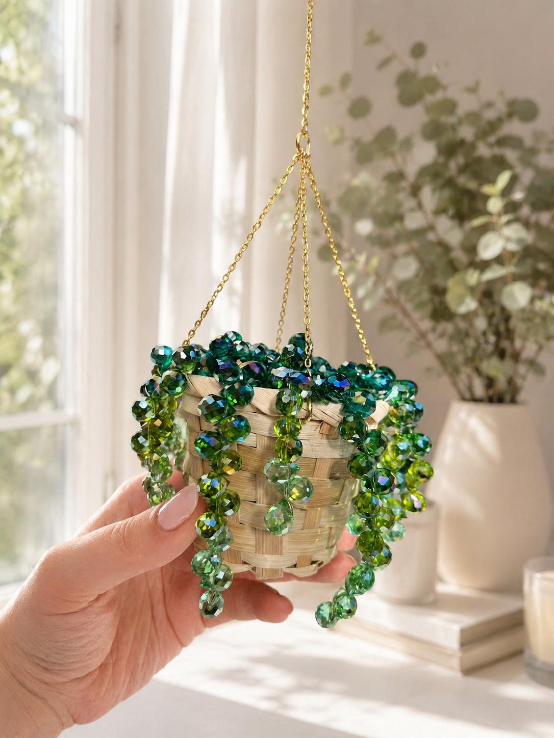 Classic Beaded Hanging Plant DIY Kit with Woven Basket