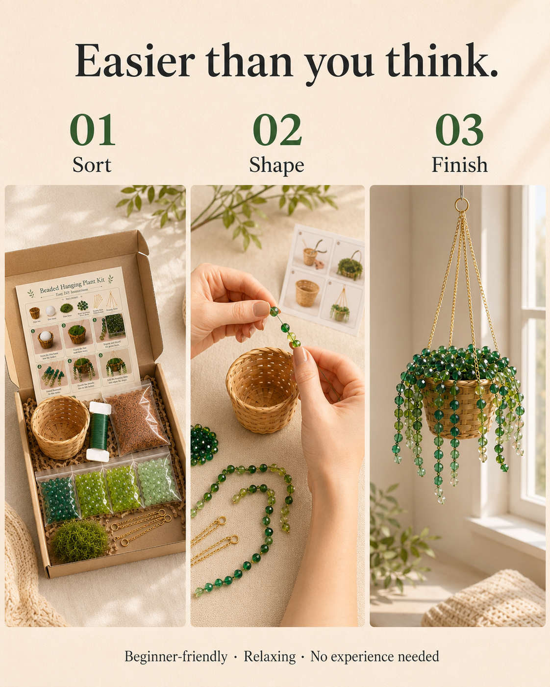 Classic Beaded Hanging Plant DIY Kit with Woven Basket
