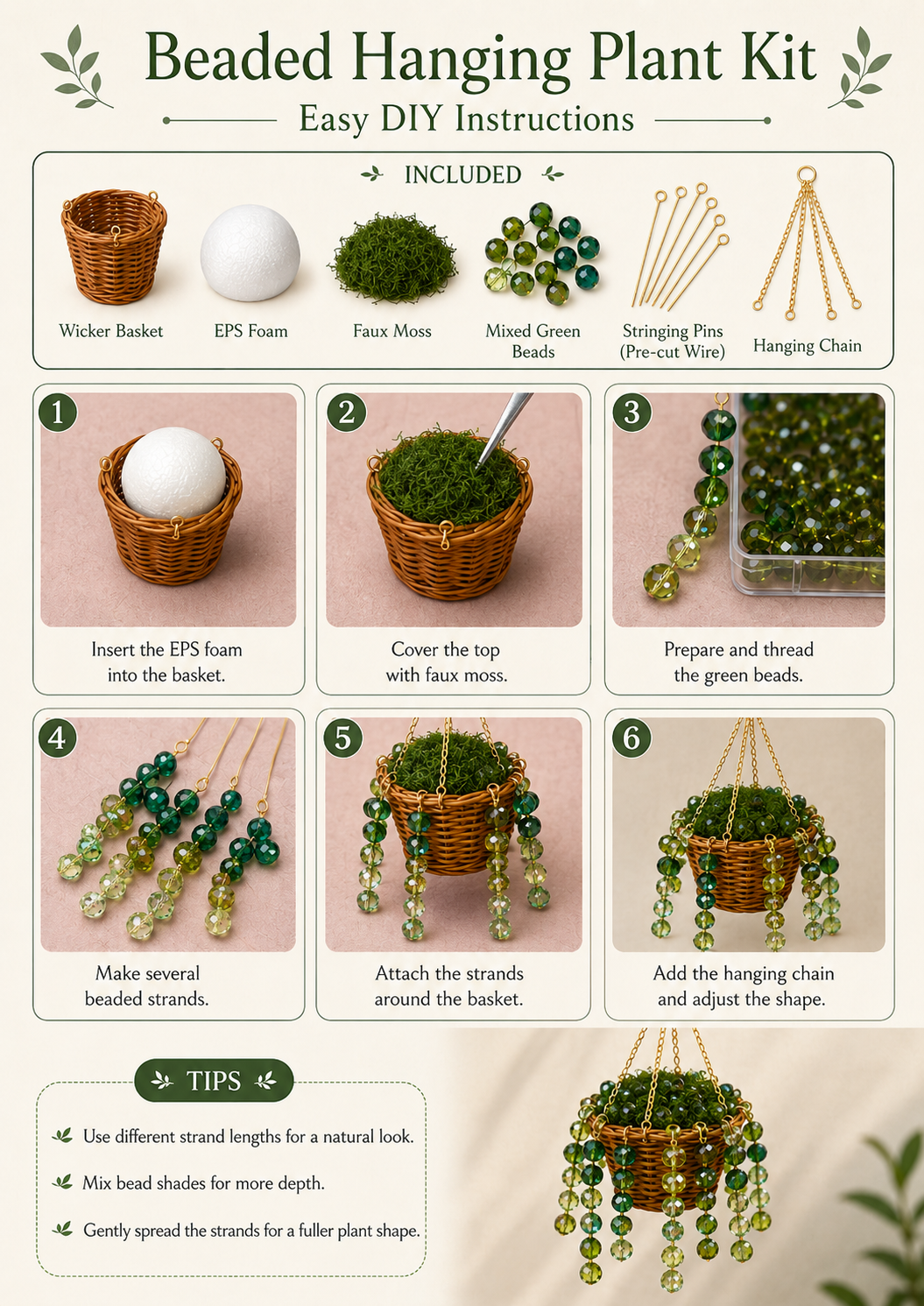 Classic Beaded Hanging Plant DIY Kit with Woven Basket