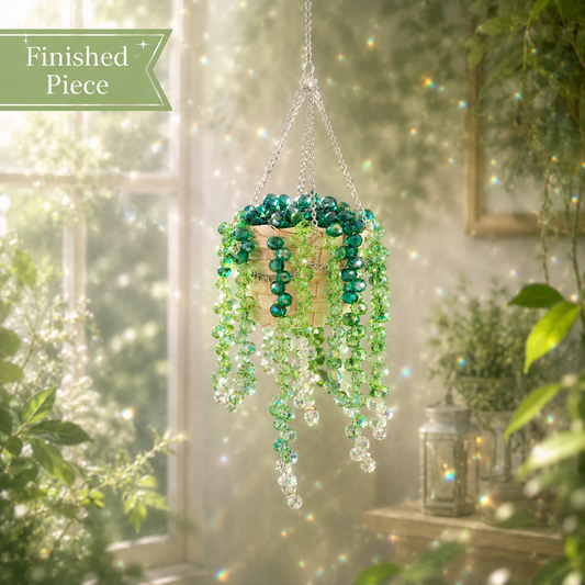Classic Green Beaded Hanging Plant — Ready to Hang