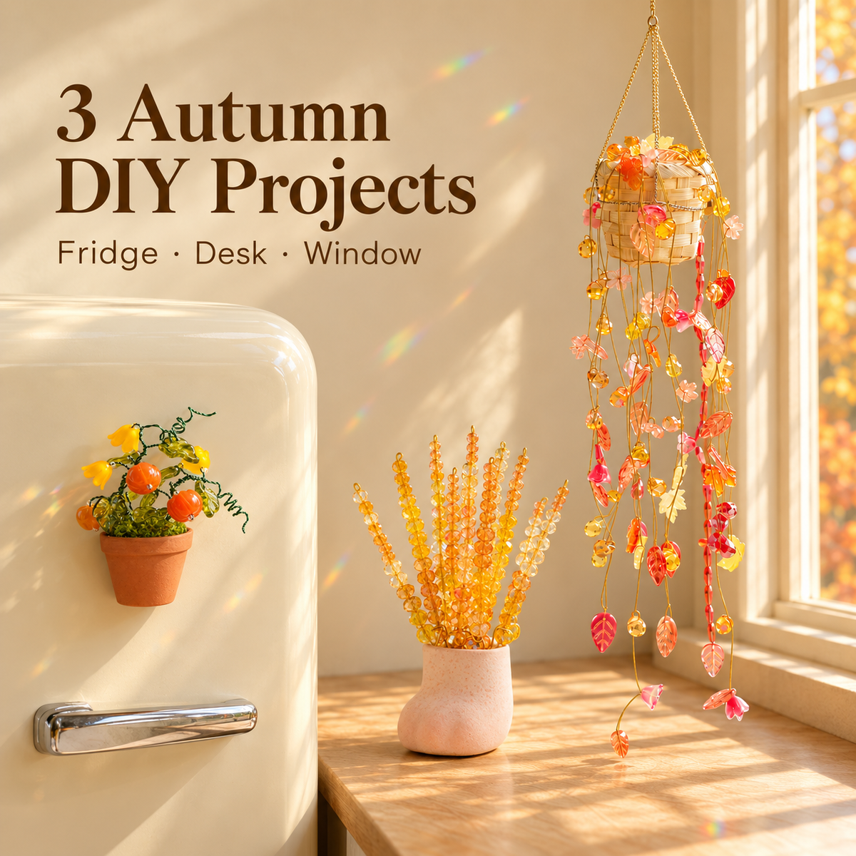 Autumn beaded decor DIY kit bundle with hanging garden, wheat pot and pumpkin magnet