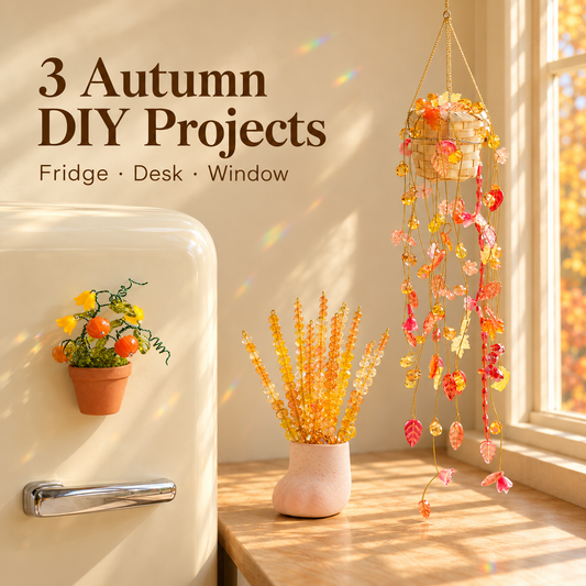 Autumn beaded decor DIY kit bundle with hanging garden, wheat pot and pumpkin magnet