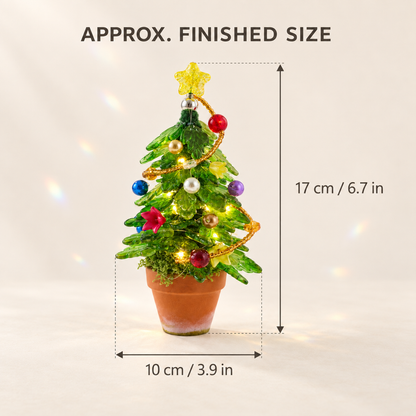 Beaded Christmas tree finished size guide showing 17 cm height and 10 cm width