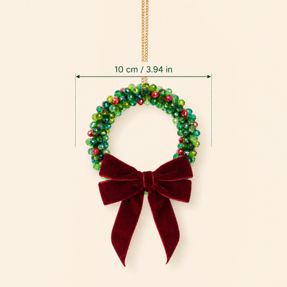 Beaded Christmas wreath Classic size showing a 10 cm base ring