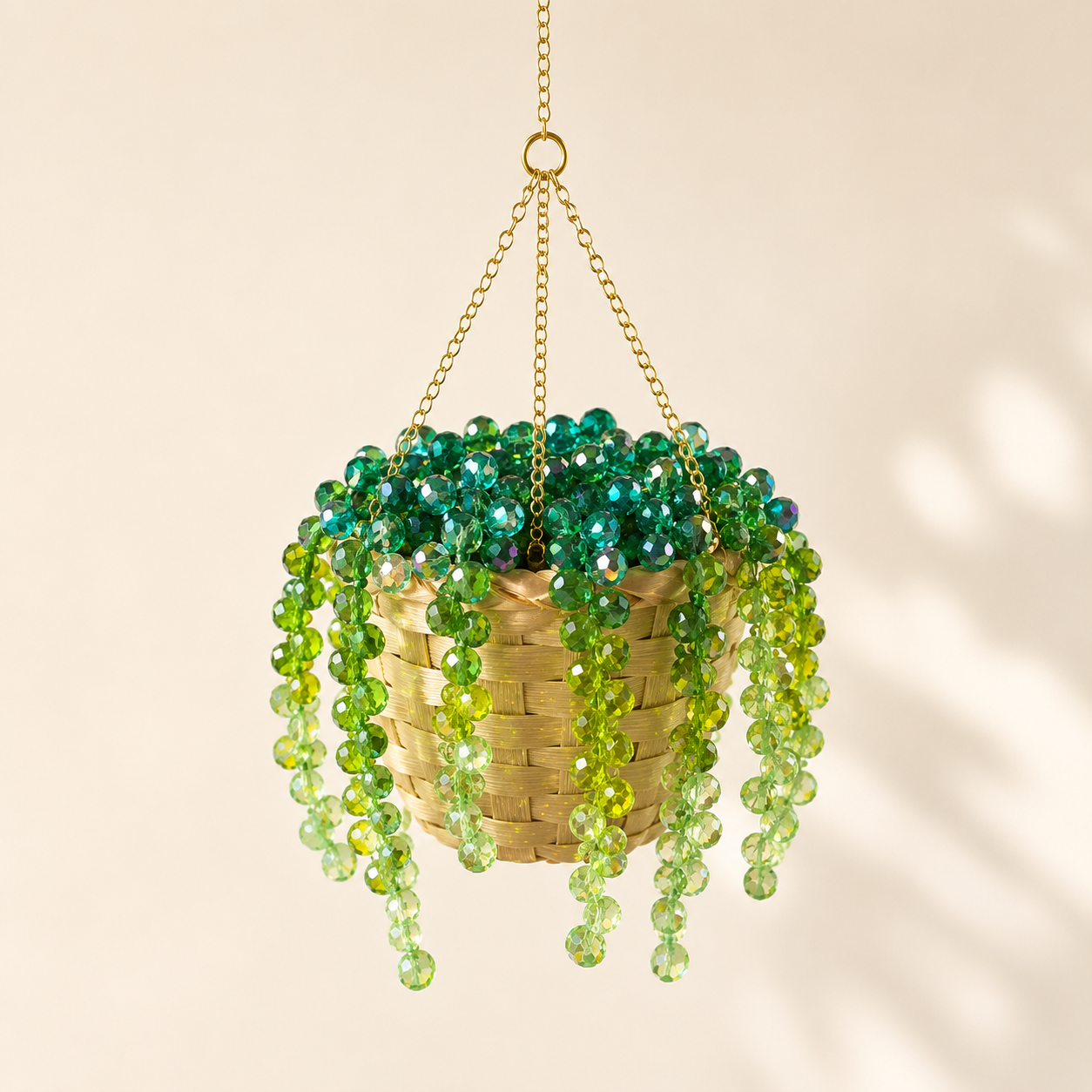 Classic Beaded Hanging Plant DIY Kit with Woven Basket