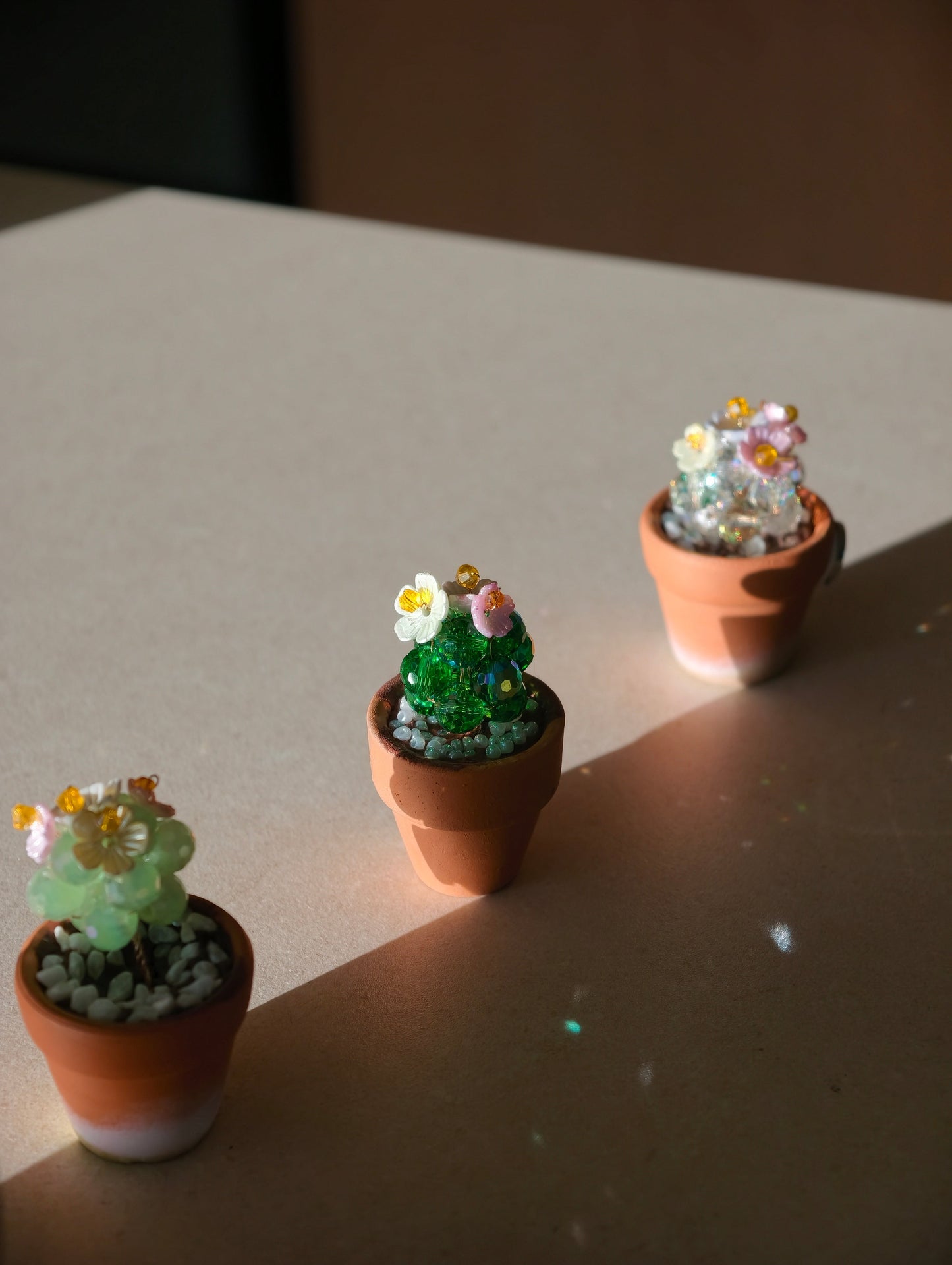 3 Mini Beaded Cactus Magnets — DIY Kit or Finished Set