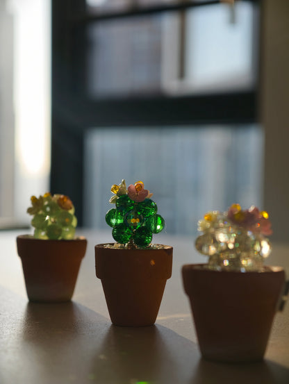 3 Mini Beaded Cactus Magnets — DIY Kit or Finished Set