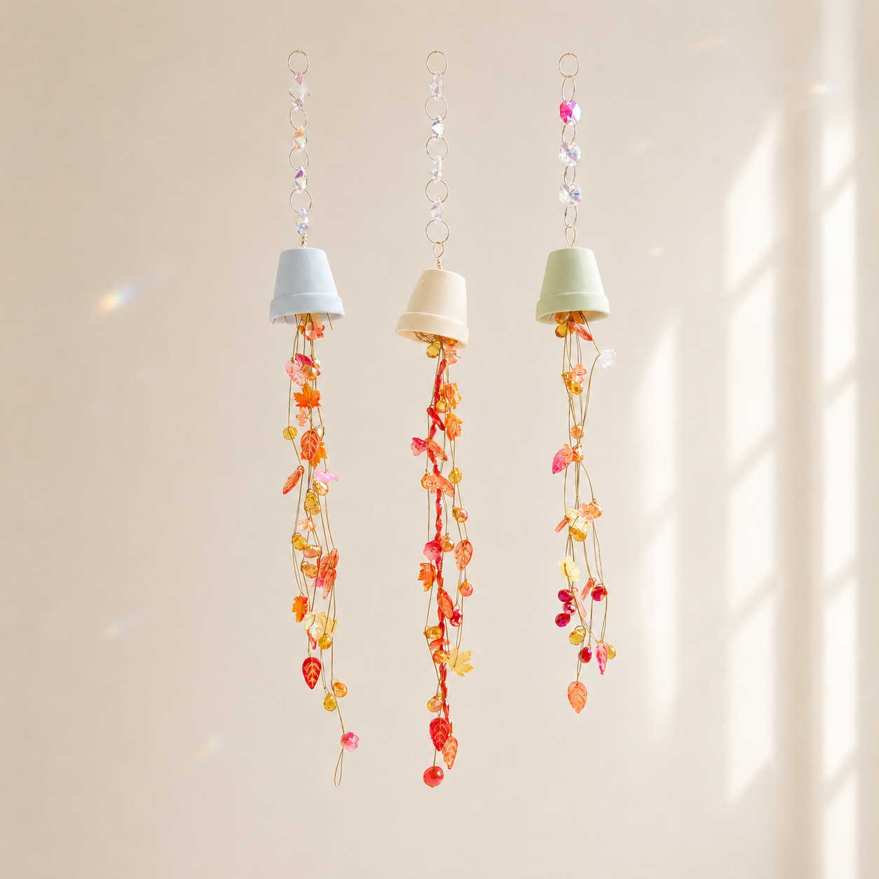 Autumn beaded flower bell suncatcher DIY kit set of three
