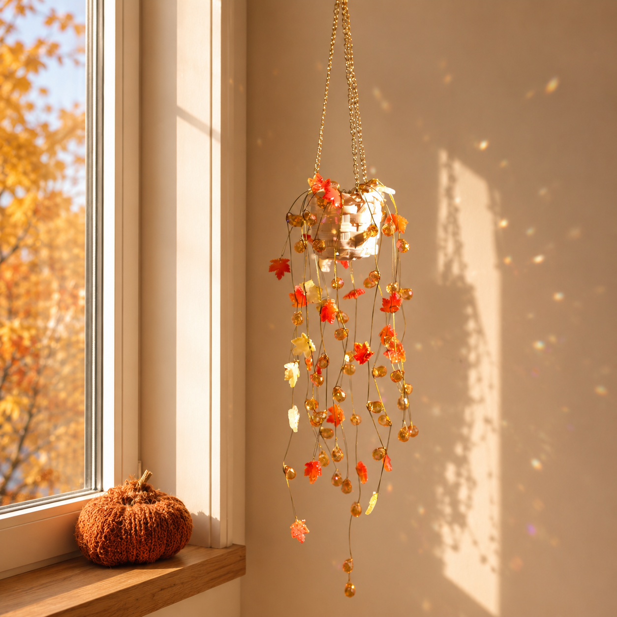 Autumn Beaded Hanging Plant Suncatcher