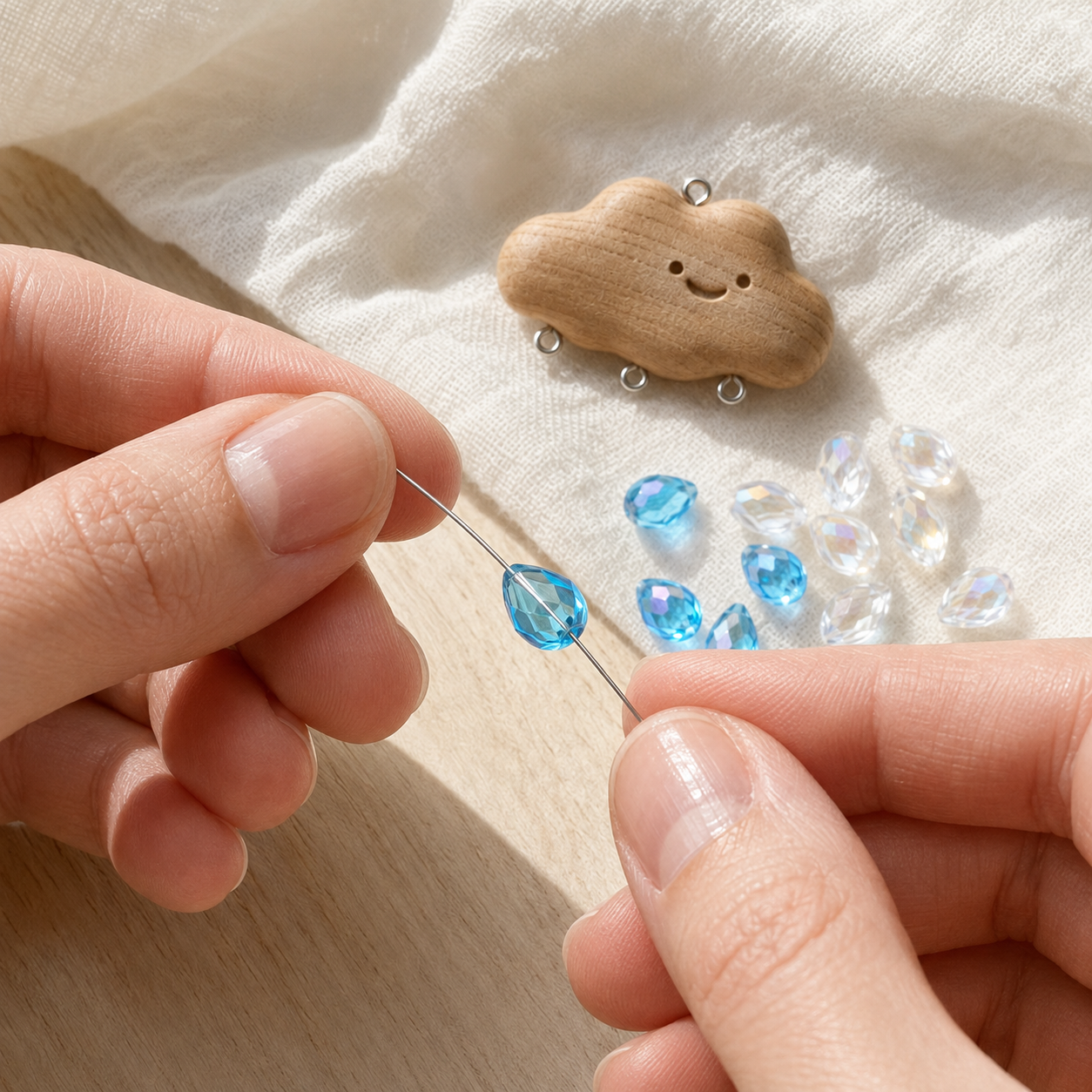 Cloud & Crystal Rain Beaded Charm — DIY Kit or Finished Piece