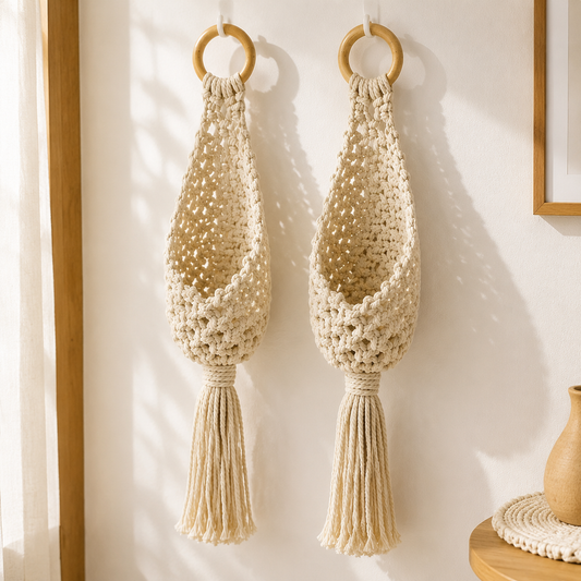 BeadLeaves macrame hanging basket holder set