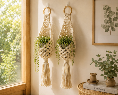 BeadLeaves macrame hanging basket holder set