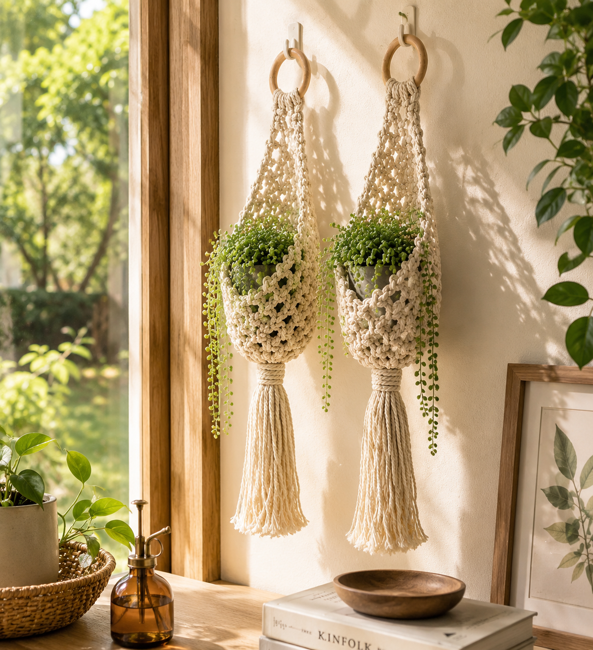 BeadLeaves macrame hanging basket holder set