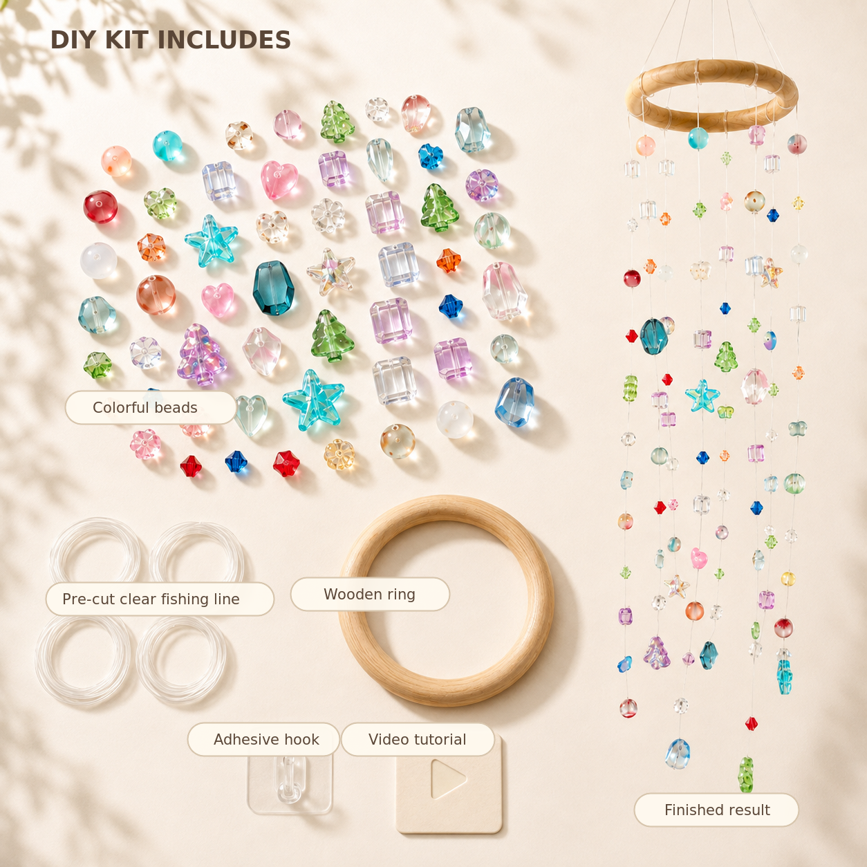 Rainbow Rain Beaded Mobile Suncatcher — DIY Kit or Finished Piece