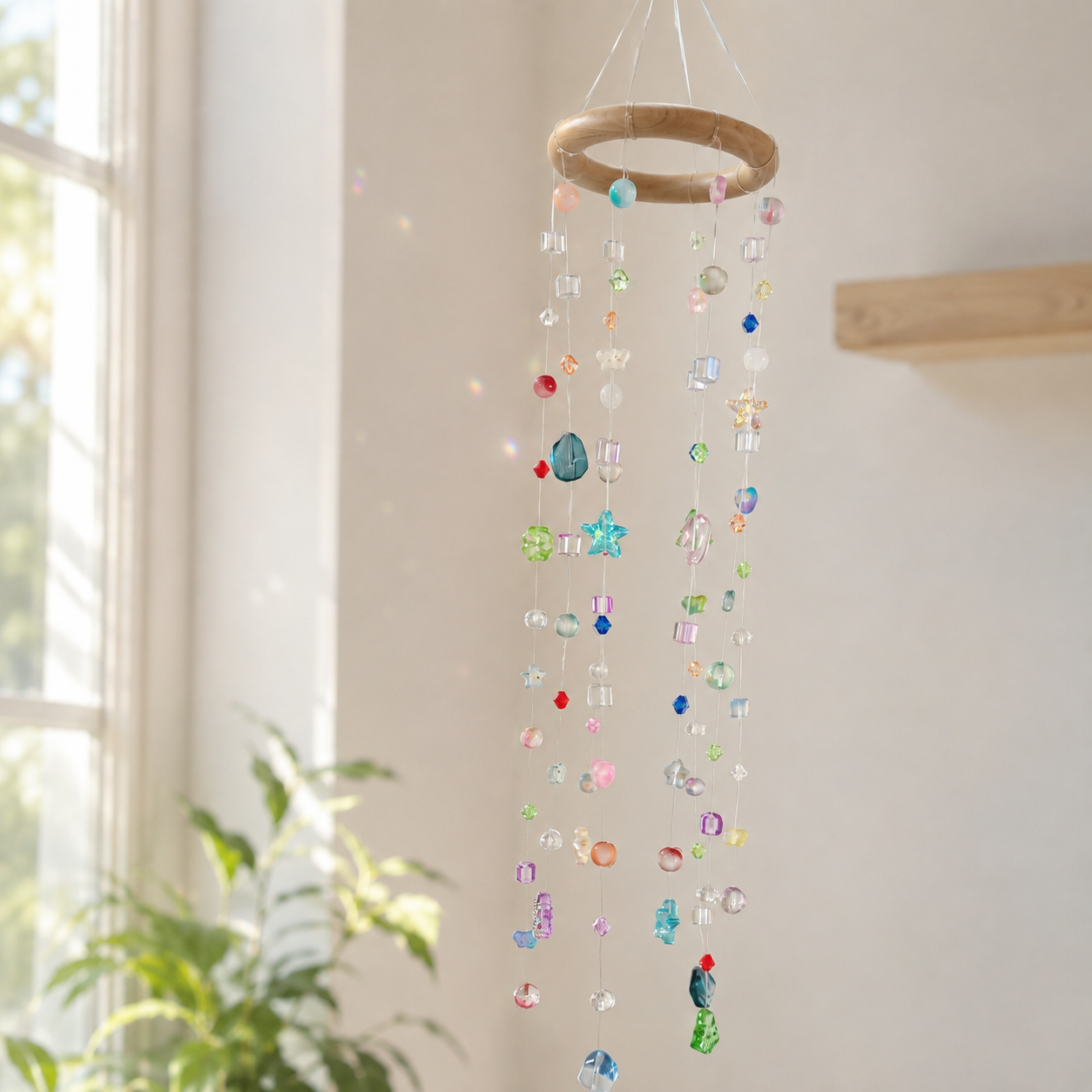 Rainbow Rain Beaded Mobile Suncatcher — DIY Kit or Finished Piece