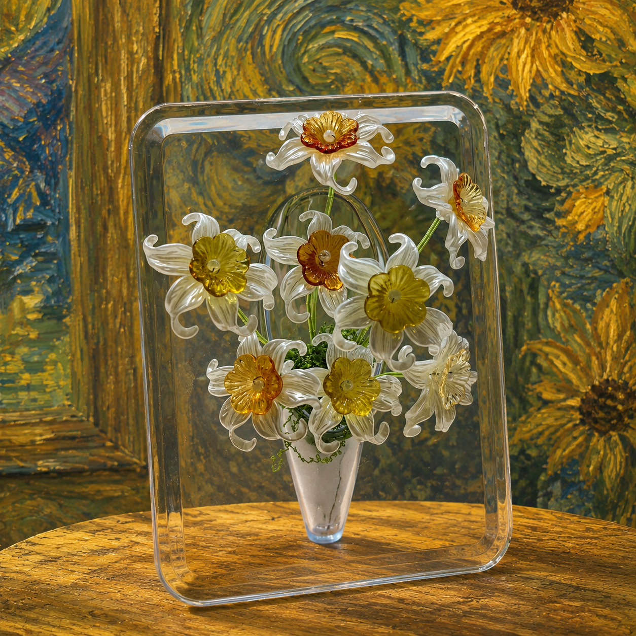 White Daffodil Beaded Flower Display
