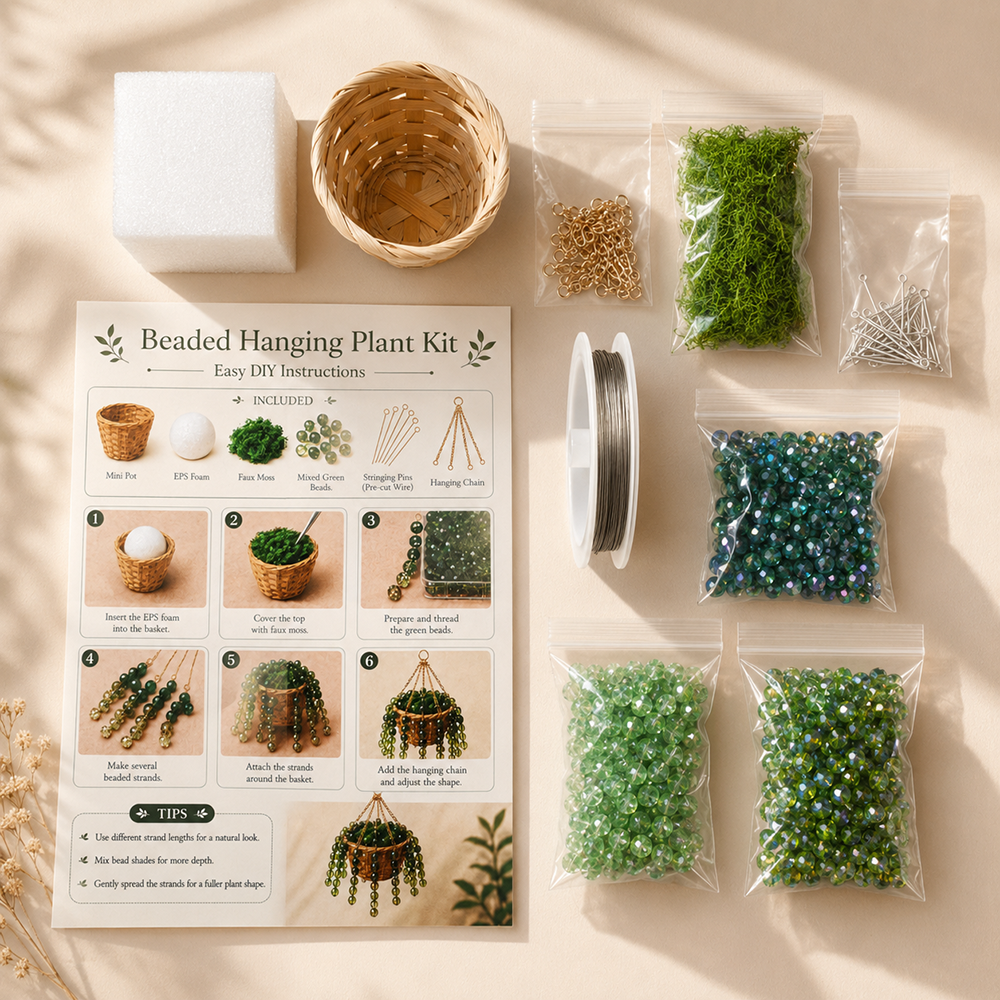 Classic Green Beaded Hanging Plant DIY Kit