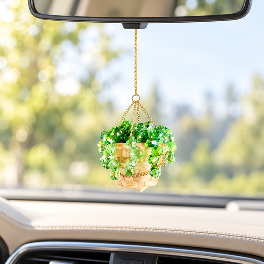 Mini Green Beaded Plant Car Charm
