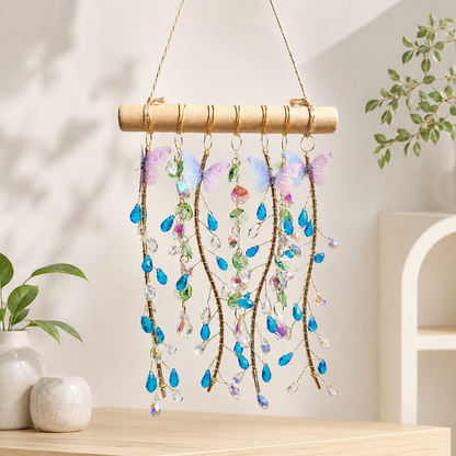 Ocean Willow blue crystal suncatcher displayed in a warm minimalist interior.