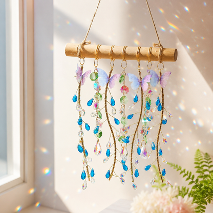 Ocean Willow finished hanging suncatcher creating colorful rainbow reflections near a window.